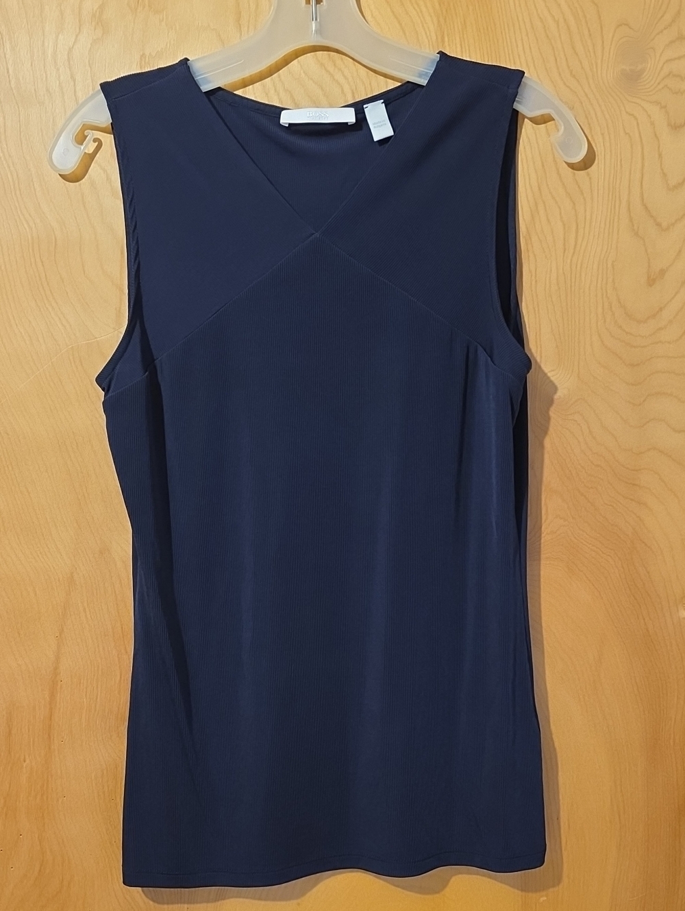 Boss Sleeveless V-Neck Ribbed Tank Top - Navy